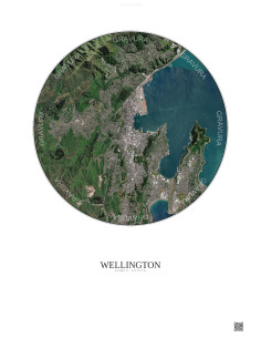 Affiche Wellington – Poster vue satellite 6km Couleur | Gravura – Fond clair