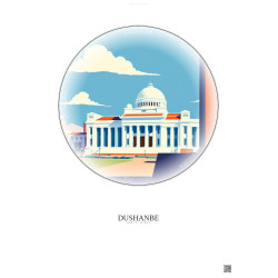 Affiche Dushanbe – Poster illustration vintage – Tajikistan National Museum | Gravura – Fond clair
