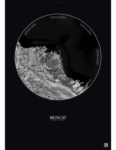 Affiche Muscat – Poster vue satellite 10km N&B | Gravura – Fond foncé