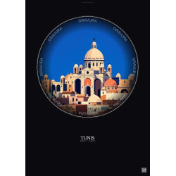 Affiche Tunis – Poster illustration vintage – Cathedral Of St Vincent De Paul | Gravura – Fond foncé