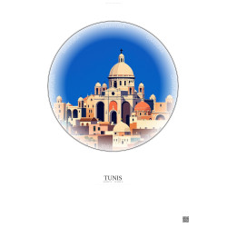 Affiche Tunis – Poster illustration vintage – Cathedral Of St Vincent De Paul | Gravura – Fond clair