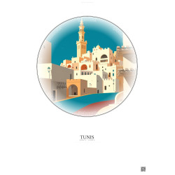 Affiche Tunis – Poster illustration vintage – Tunis | Gravura – Fond clair