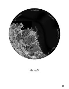 Affiche Muscat – Poster vue satellite 6km N&B | Gravura – Fond clair