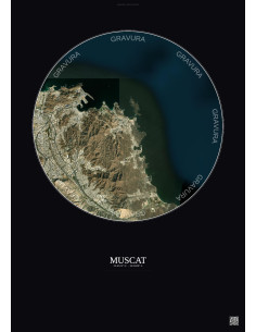 Affiche Muscat – Poster vue satellite 6km Couleur | Gravura – Fond foncé