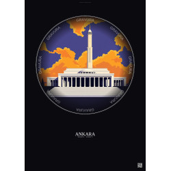 Affiche Ankara – Poster illustration vintage – Antkabir | Gravura – Fond foncé
