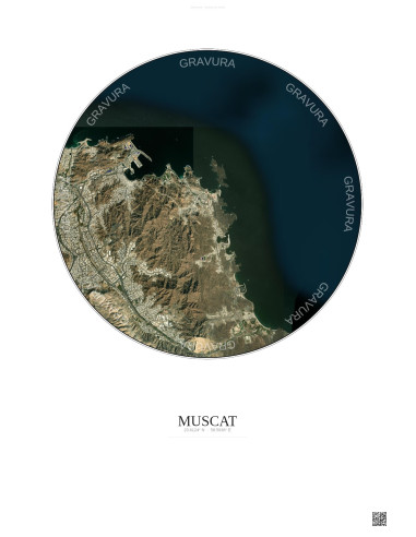Muscat Satellite View Poster 6km Color | Gravura – Light background