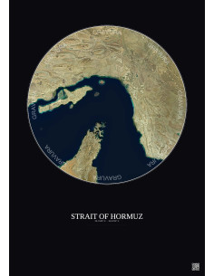 Affiche Strait Of Hormuz – Poster vue satellite 150km Couleur | Gravura – Fond foncé