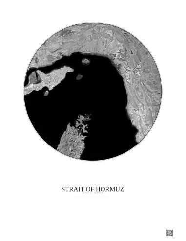 Strait Of Hormuz Satellite View Poster 100km B&W | Gravura – Light background
