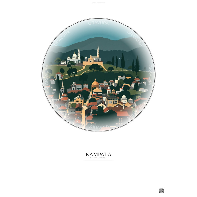 Affiche Kampala – Poster illustration vintage – Kampala | Gravura – Fond clair