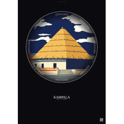 Affiche Kampala – Poster illustration vintage – Kasubi Tombs | Gravura – Fond foncé