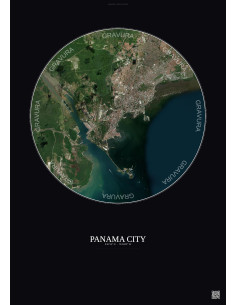 Affiche Panama City – Poster vue satellite 10km Couleur | Gravura – Fond foncé