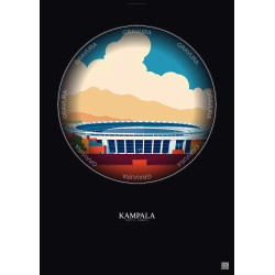 Affiche Kampala – Poster illustration vintage – Mandela National Stadium | Gravura – Fond foncé