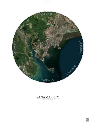 Panama City Satellite View Poster 10km Color | Gravura – Light background