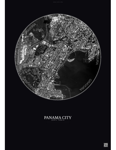 Panama City Satellite View Poster 2.5km B&W | Gravura – Dark background
