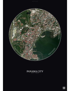 Affiche Panama City – Poster vue satellite 2.5km Couleur | Gravura – Fond foncé