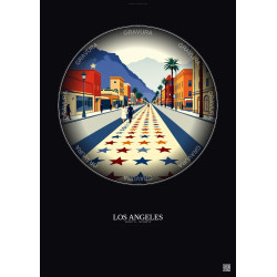 Affiche Los Angeles – Poster illustration vintage – Hollywood Walk Of Fame | Gravura – Fond foncé