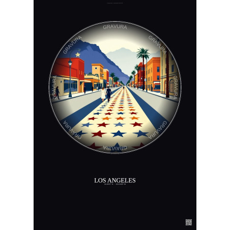 Affiche Los Angeles – Poster illustration vintage – Hollywood Walk Of Fame | Gravura – Fond foncé
