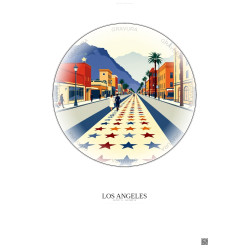 Affiche Los Angeles – Poster illustration vintage – Hollywood Walk Of Fame | Gravura – Fond clair