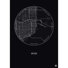 Affiche Miami – Poster carte de ville 5km | Gravura – Fond foncé