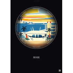 Affiche Miami – Poster illustration vintage – Kaseya Center | Gravura – Fond foncé