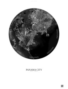 Affiche Panama City – Poster vue satellite 6km N&B | Gravura – Fond clair