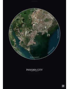 Affiche Panama City – Poster vue satellite 6km Couleur | Gravura – Fond foncé