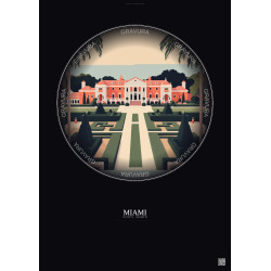 Affiche Miami – Poster illustration vintage – Vizcaya Museum And Gardens | Gravura – Fond foncé