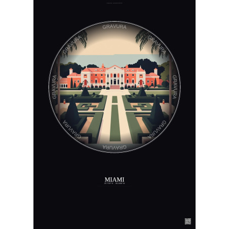 Affiche Miami – Poster illustration vintage – Vizcaya Museum And Gardens | Gravura – Fond foncé