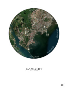 Affiche Panama City – Poster vue satellite 6km Couleur | Gravura – Fond clair