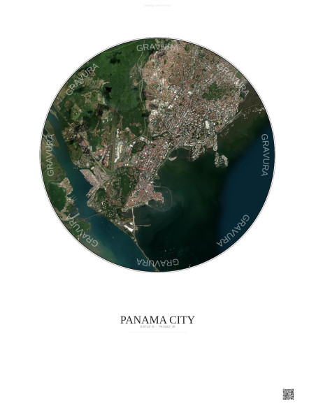 Panama City Satellite View Poster 6km Color | Gravura – Light background