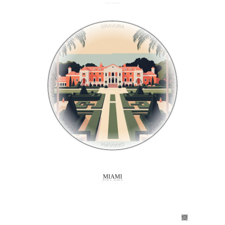 Affiche Miami – Poster illustration vintage – Vizcaya Museum And Gardens | Gravura – Fond clair