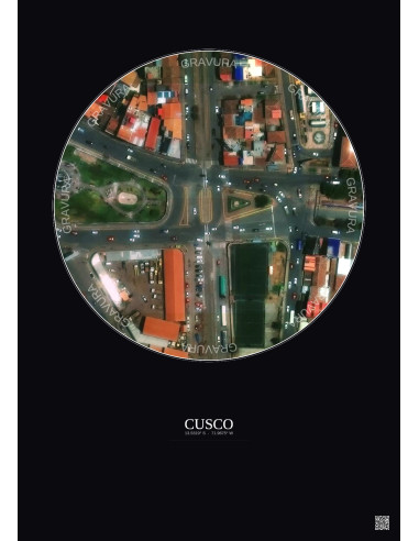 Affiche Cusco – Poster vue satellite 0.1km Couleur | Gravura – Fond foncé