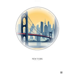 Affiche New York – Poster illustration vintage – Brooklyn Bridge | Gravura – Fond clair
