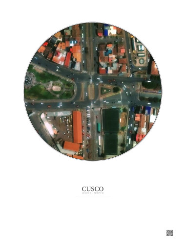 Affiche Cusco – Poster vue satellite 0.1km Couleur | Gravura – Fond clair