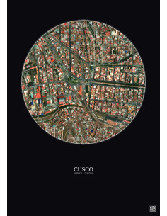 Affiche Cusco – Poster vue satellite 0.5km Couleur | Gravura – Fond foncé
