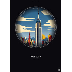 Affiche New York – Poster illustration vintage – Empire State Building | Gravura – Fond foncé
