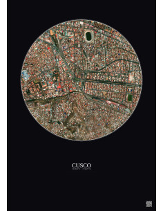Affiche Cusco – Poster vue satellite 1km Couleur | Gravura – Fond foncé
