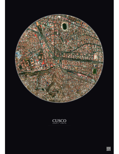 Cusco Satellite View Poster 1km Color | Gravura – Dark background