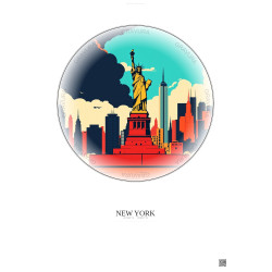 Affiche New York – Poster illustration vintage – Statue Of Liberty | Gravura – Fond clair