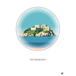 Affiche San Francisco – Poster illustration vintage – Alcatraz Island | Gravura – Fond clair