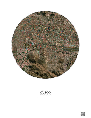 Cusco Satellite View Poster 2.5km Color | Gravura – Light background