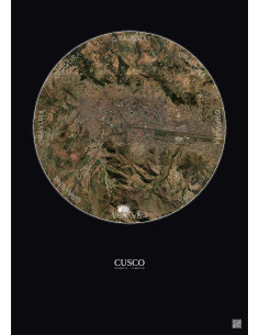Cusco Satellite View Poster 5km Color | Gravura – Dark background