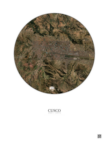 Cusco Satellite View Poster 5km Color | Gravura – Light background