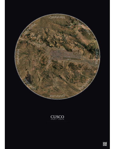 Affiche Cusco – Poster vue satellite 10km Couleur | Gravura – Fond foncé