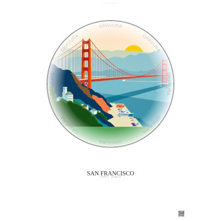 Affiche San Francisco – Poster illustration vintage – San Francisco | Gravura – Fond clair