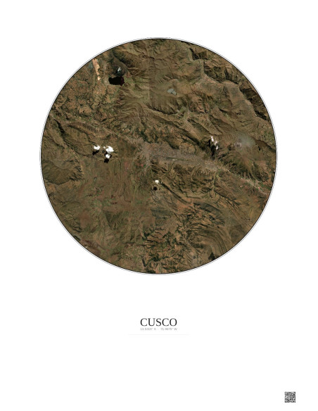 Cusco Satellite View Poster 20km Color | Gravura – Light background