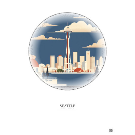 Affiche Seattle – Poster illustration vintage – Seattle | Gravura – Fond clair
