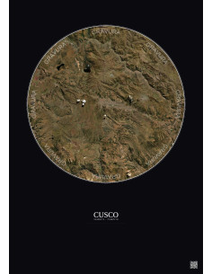 Cusco Satellite View Poster 30km Color | Gravura – Dark background