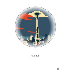 Affiche Seattle – Poster illustration vintage – Space Needle | Gravura – Fond clair