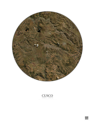Affiche Cusco – Poster vue satellite 30km Couleur | Gravura – Fond clair